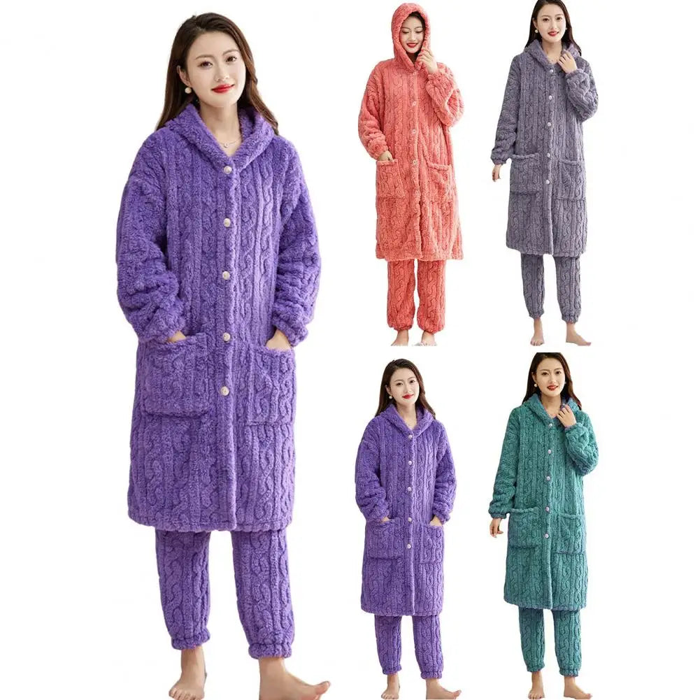 Korallen Samt Frauen Pyjama Set Verdicken Samt Rippen Fleece Set Pullover Hosen Frauen Pyjama Sets 2024, Homewear Frauen Nachtwäsche.