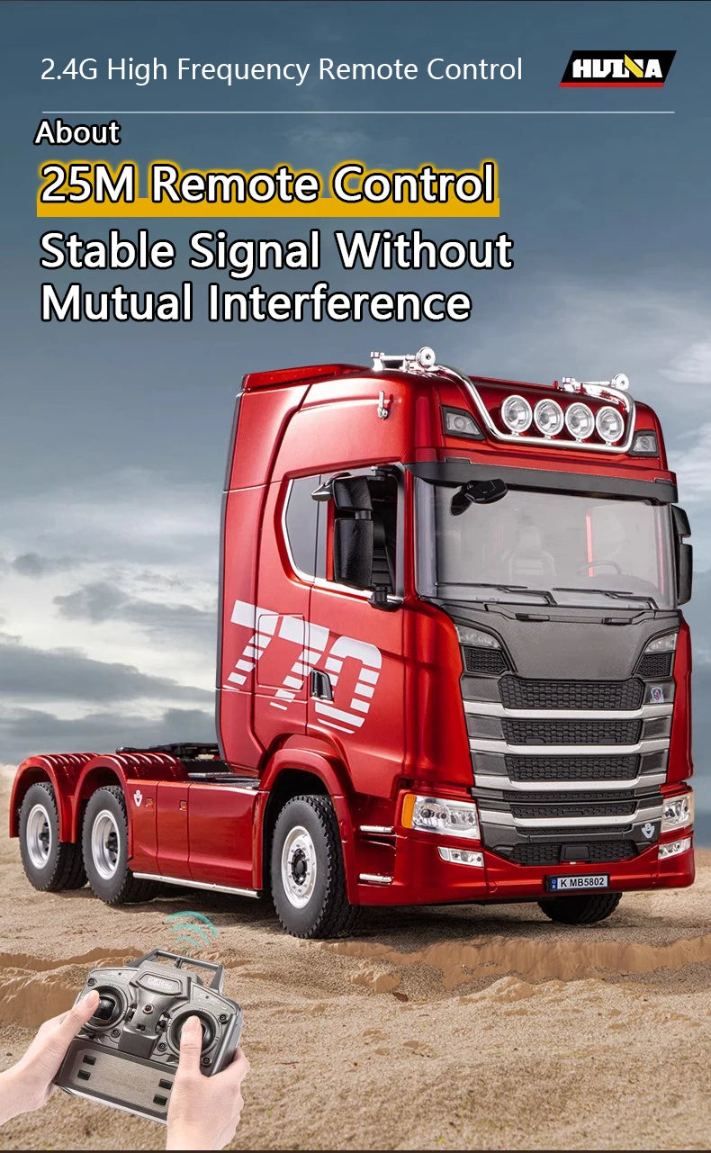 HUINA 1501 770S Alloy Tractor 19CH RC Truck 1/18 2.4G remote control Engineering Trailer Truck with Light and Sound Toys.