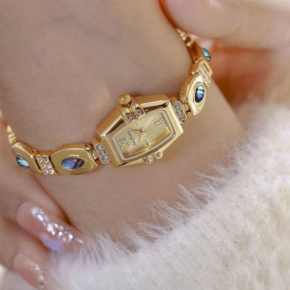 BS New Natural Black Gold Abalone Shell French Vintage Design Watch Woman Elegant Luxury Tonneau Dial Quartz Women's Watches.