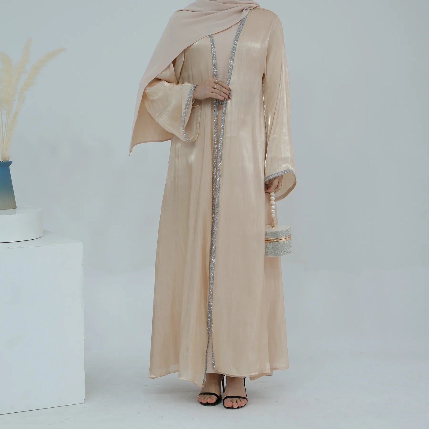 Muslim Abaya for Women Eid Dress 2 Piece Set Diamond Morocco Ramadan Lace-up Abayas Kaftan Islam Cardigan Dubai Arab Long Robe.