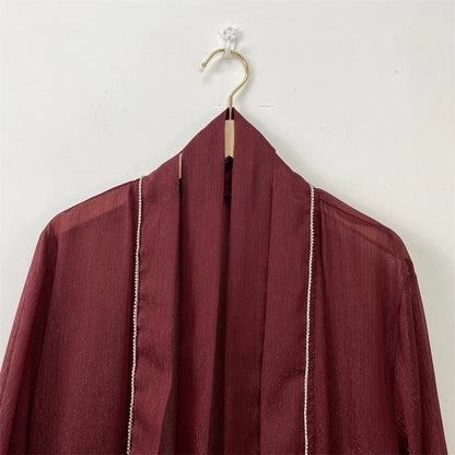 New Eid Ramadan Diamonds Open Kimono Abaya for Women Kaftan Muslim Dress Dubai Turkey Robe Islam Clothing Kebaya Caftan Jalabiya.