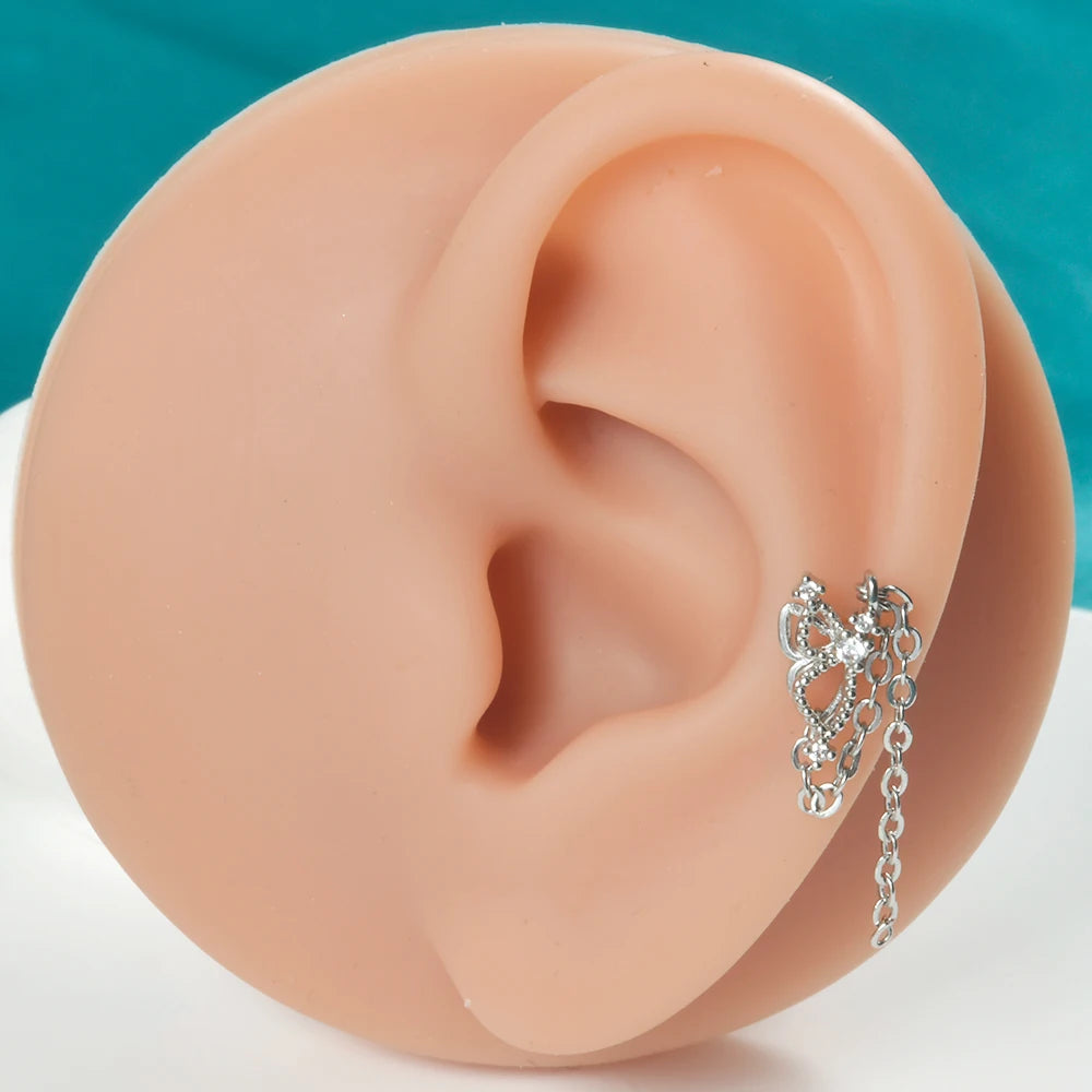 1PC 316L Surgical Steel Star Water Drop Heart CZ Chain Ear Cartilage Tragus Helix Stud Earring Daith Lobe Piercing Body Jewelry.