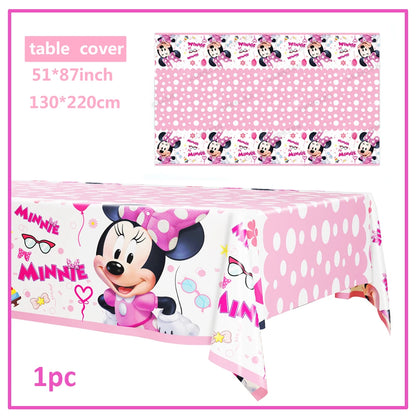 Disney Minnie Mouse Birthday Party Decoration Pink Minnie Paper Cups Plates Napkin Tablecloth Tableware Balloosn Baby Shower Kid