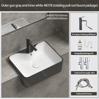 Porcelain Ceramic Vessel Sink with Drain Semi Recessed Vanity Art Sink Wash Basin Bowl for Modern Home Bathroom Decor Washbasin