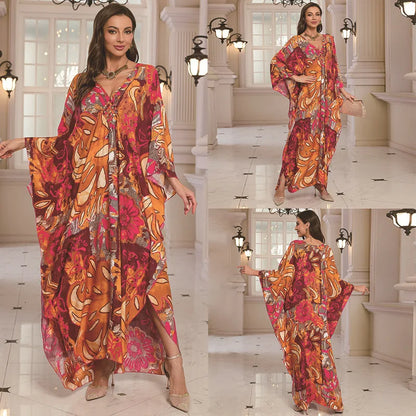 Kaftan-Kleider für Damen, Wellenhals-Badeanzug, Überwurf, Kaftan-Kleid, Übergröße, übergroßes langes Strandkleid