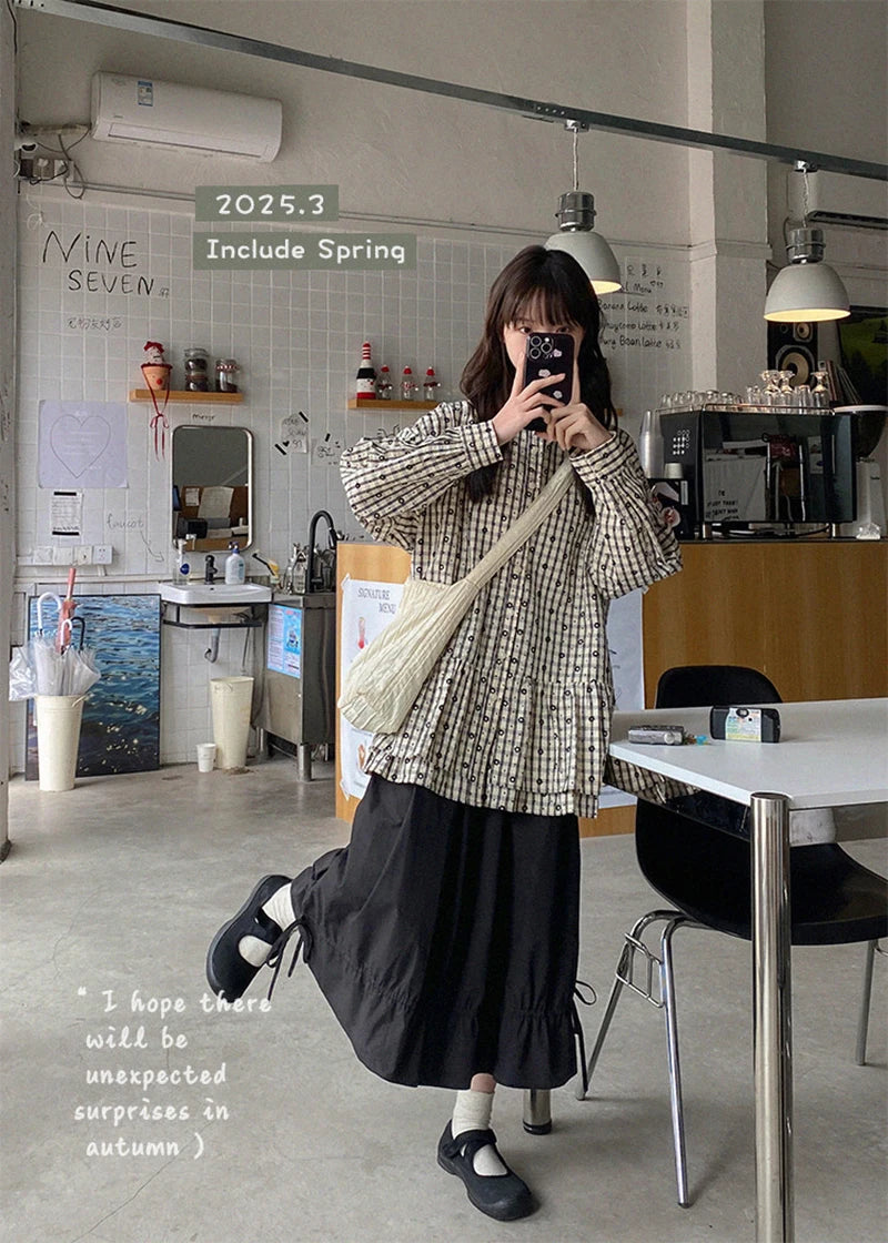 Vintage Black Midi Skirt Women Japanese Harajuku Drawstring Bud Skirts Summer Streetwear Korean Casual Design A Line Faldas New.