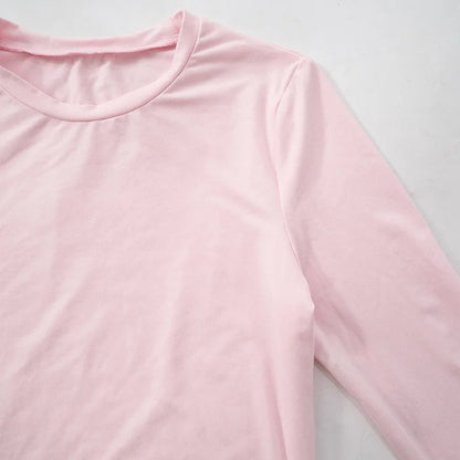 Apprabant Solid Pleated Casual Basic Trousers Set Round Neck Long Sleeve Top Fashion Sports Style High Waist Wide Leg Pants Suit.