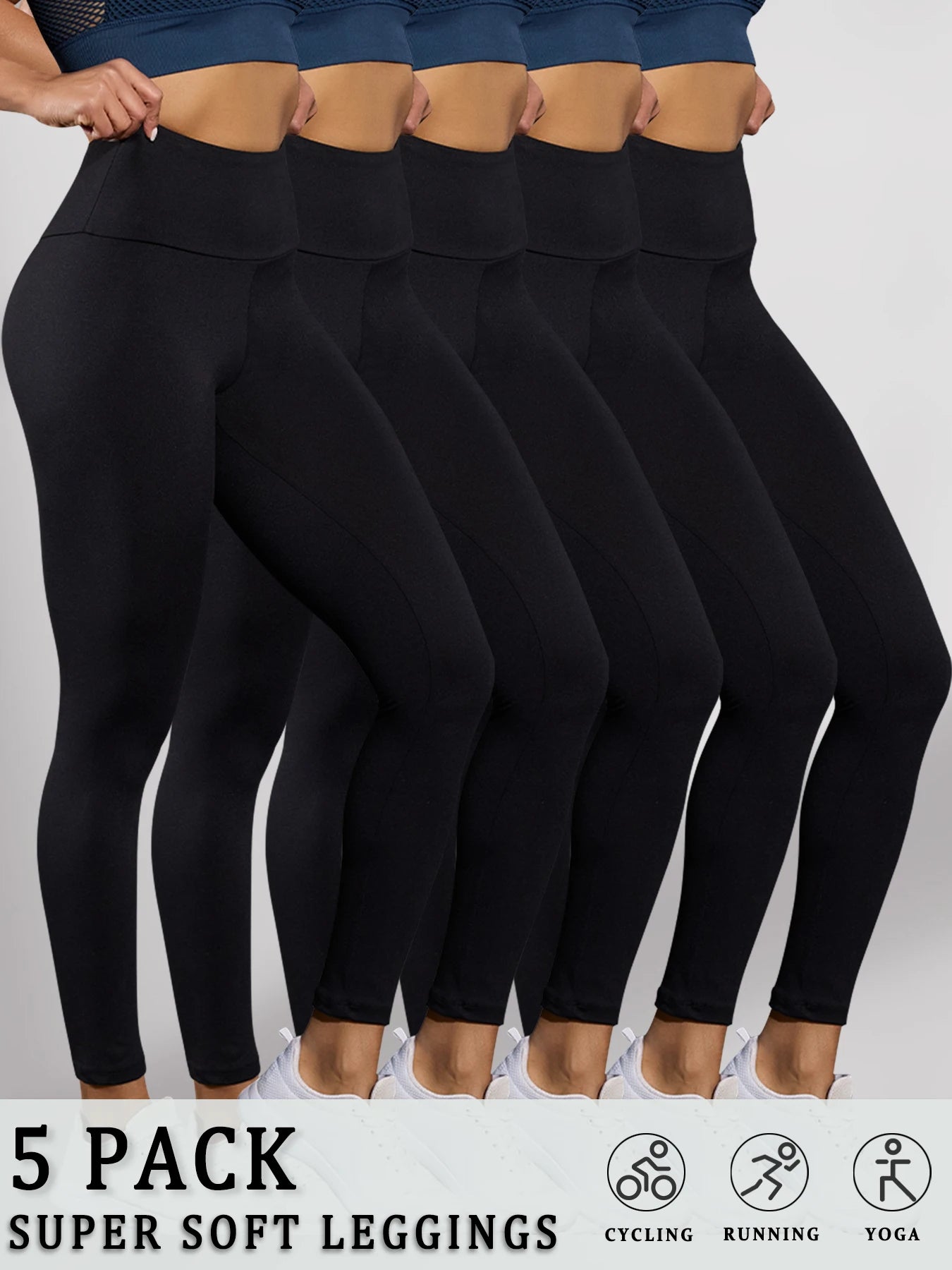 5 Pack Women's Super Soft High Waisted Tummy Control No See Through Workout Yoga Running Athletic Push Up Gym Fitness Leggings.