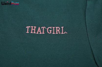 Weird Puss Casual Sporty 2 Piece Set Women Letter Embroidery Crop Tops+Side Tassel Straight Pants Matching Streetwear Tracksuits.