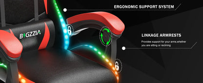bigzzia Gaming Chair with LED RGB Gaming Chairs Ergonomic PC Chair with Headrest Gaming Chair RGB Light Lighting Computer Chair
