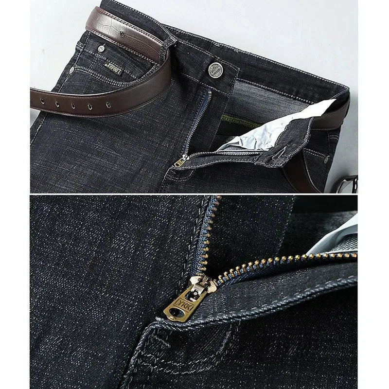 Men Fashion Stretch Jeans Male Classic Business Slim Fit Straight Leg Denim Trousers Solid Casual Long Pants.