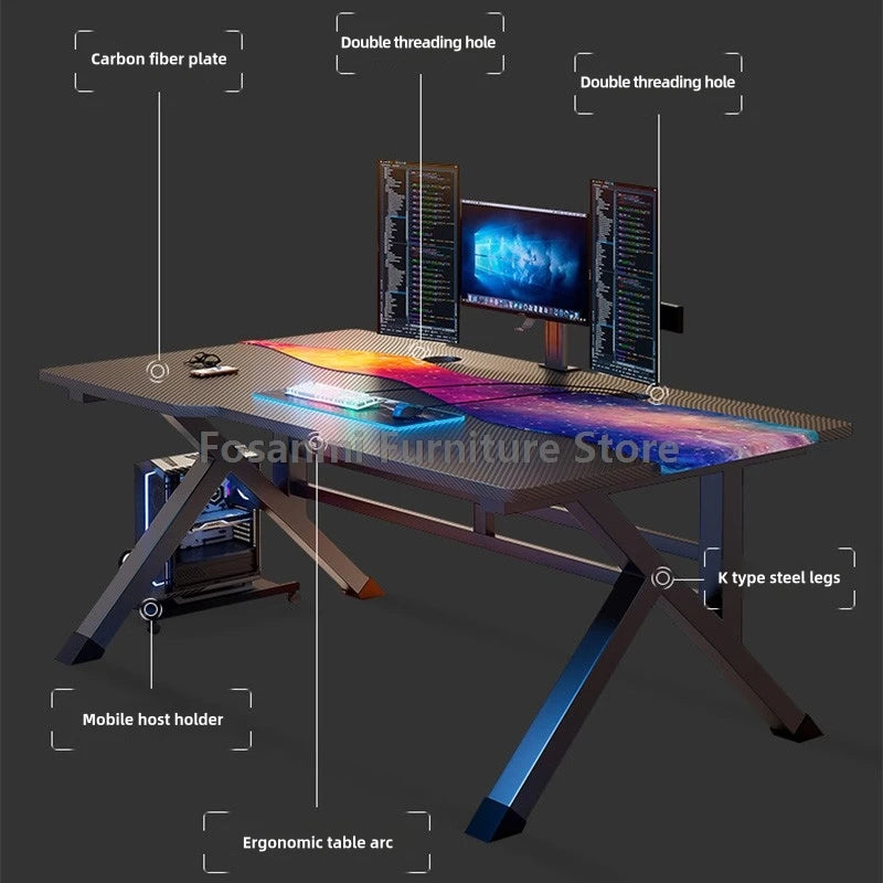 Ergonomischer Gaming-Schreibtisch aus Premium-Kohlefaser, stabile K-Typ-Stahlfüße, Heim-Zimmer-Schreibtisch, Gamer-Tisch, hochwertiger, stabiler Bürotisch