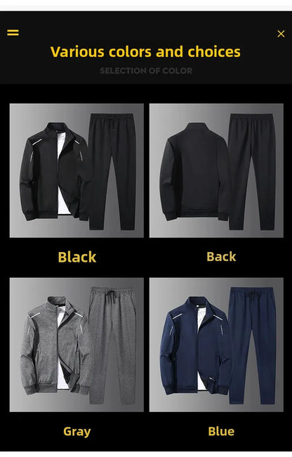 Men's Sportswear Set Spring Autumn Loose Stand Collar Two Pieces Casual Running Outfit Dad Clothes Comfortable Fitness Apparel.