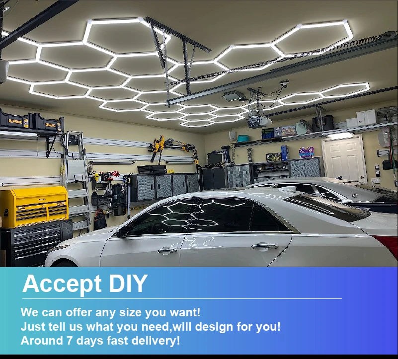 Hexagon Light Adjustable Suspension Rope and Splicing Connector All Copper 2Pin V/Y/L/T/I Cable LED Tube Lamp for Garage Ceiling.