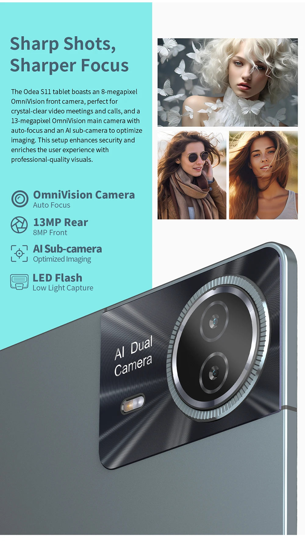 Odea S11 Tablet Android 14 Max 16GB RAM 256GB ROM T606 8-core 11 inch TDDI Tablets 4G VoLTE GPS 8000mAh Widevine L1 Type-C