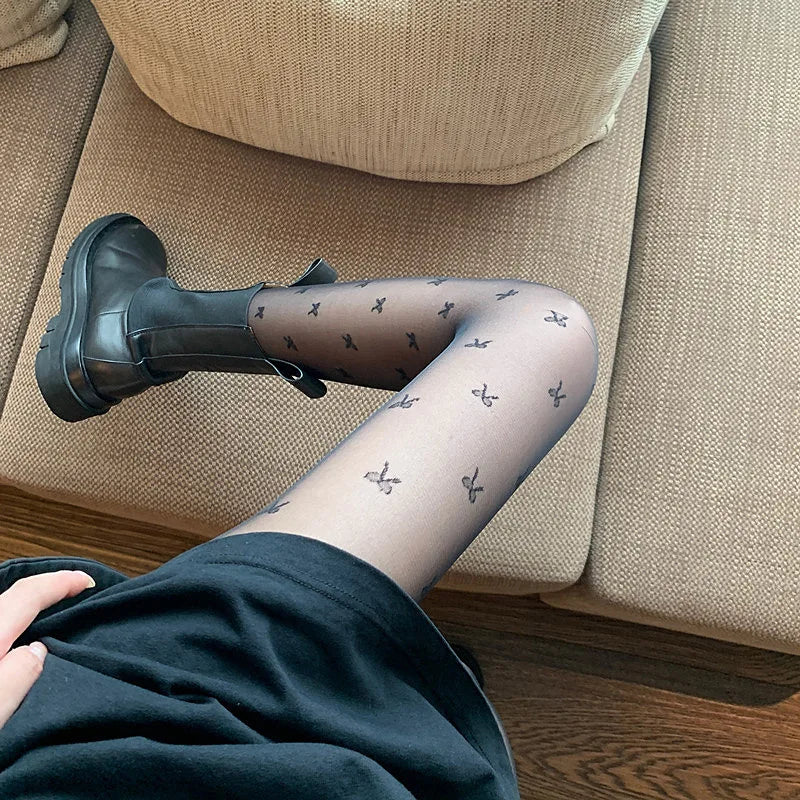 Black Polka Dot Butterfly Knot Tights Ultra Thin Women's Stockings Prevent Snagging Sexy Silk Pantyhose Spring Summer.