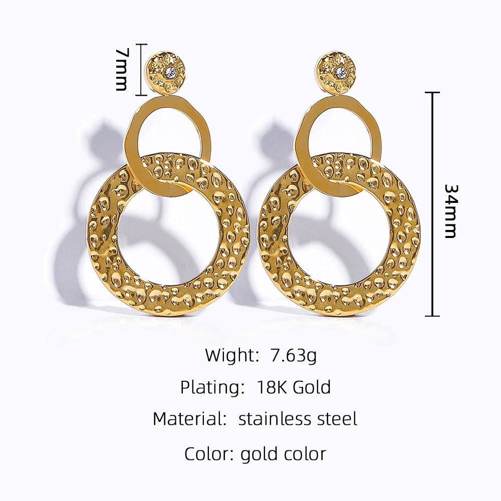YACHAN Stainless Steel Statement Drop Earrings For Women 18 K Gold Plated Tap Metal Texture Dangle Earring Trendy Jewelry Gift.