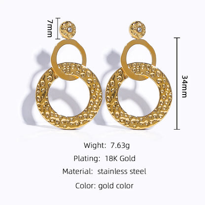 YACHAN Stainless Steel Statement Drop Earrings For Women 18 K Gold Plated Tap Metal Texture Dangle Earring Trendy Jewelry Gift.