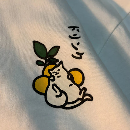 Cute Japanese Cat Print Oversized T-shirt Women Men Short Sleeve Loose Casual Tee Shirt Streetwear Tops Cotton Harajuku Clothing.
