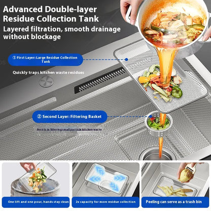 Silver 304 Stainless Steel Waterfall Kitchen Sink Multifunctional Scratch and Wear Resistant Large Single Slot Undermount Basin