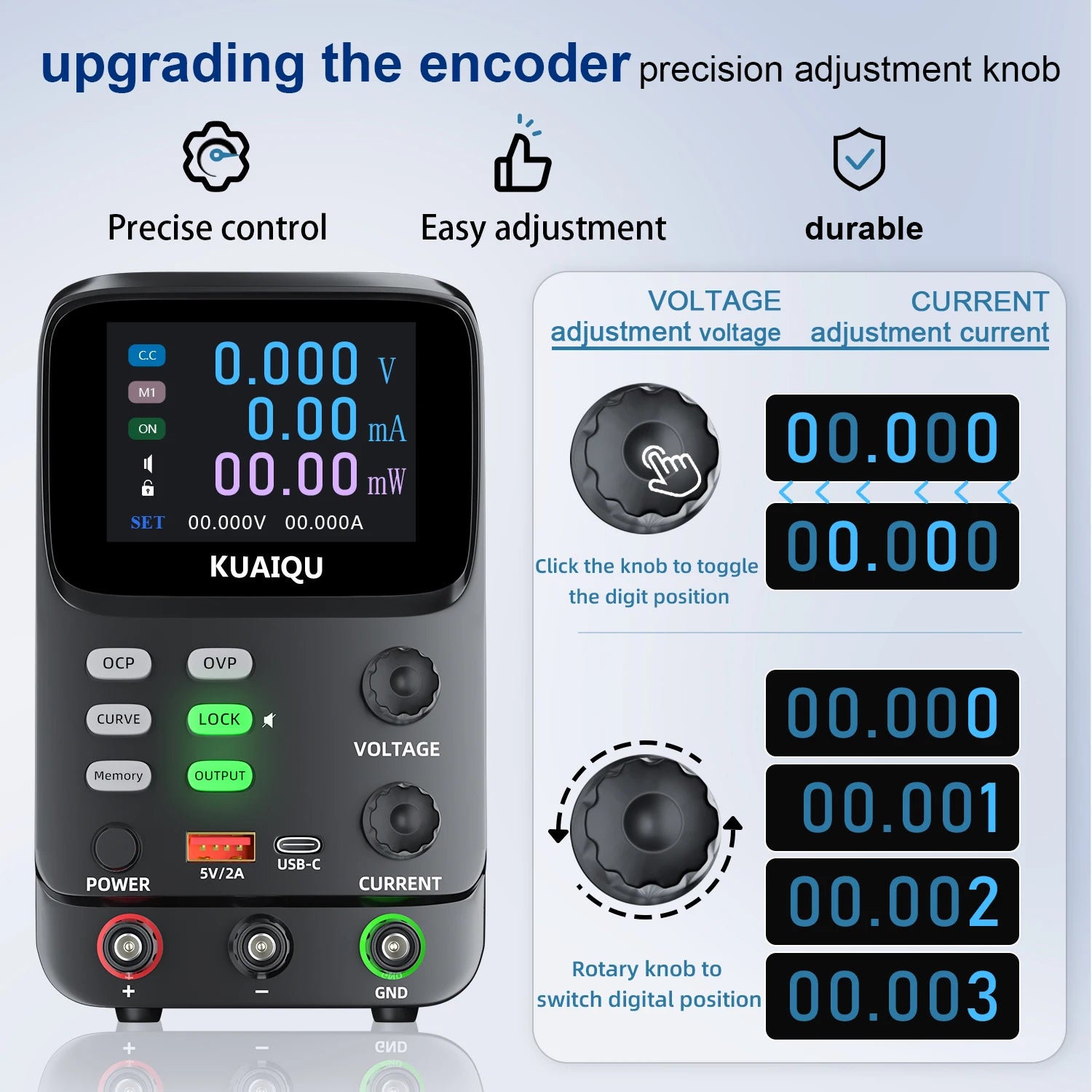 KUAIQU 5 Digits Programmable Adjustable Power Supply 30V 10A,Battery Simulation Tester,Real time Curve Display Voltage Current.