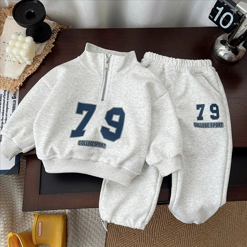 Baby Boy Sets Children's Clothes Suit Autumn Long-Sleeved Sweater Sweatpants 2Pcs New Kids Collar Half-Zip Fashion Outfits.