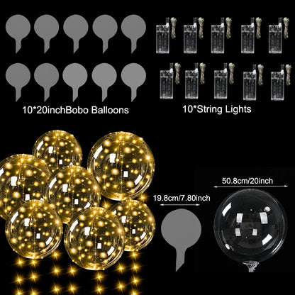 10 Stück LED-Leuchtballons, die im Dunkeln leuchten, transparente LED-Bobo-Luftballons mit Lichterkette für Geburtstag, Hochzeit, Party, Dekoration.