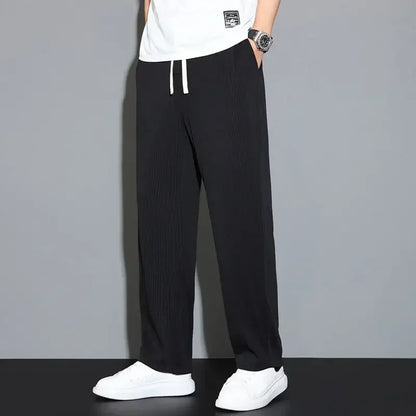 Summer Loose Ice Silk Pants Men's Drape 100KG Size Long Pants Fat Casual Sports Pants Wide Leg Straight Pants Tide Brand