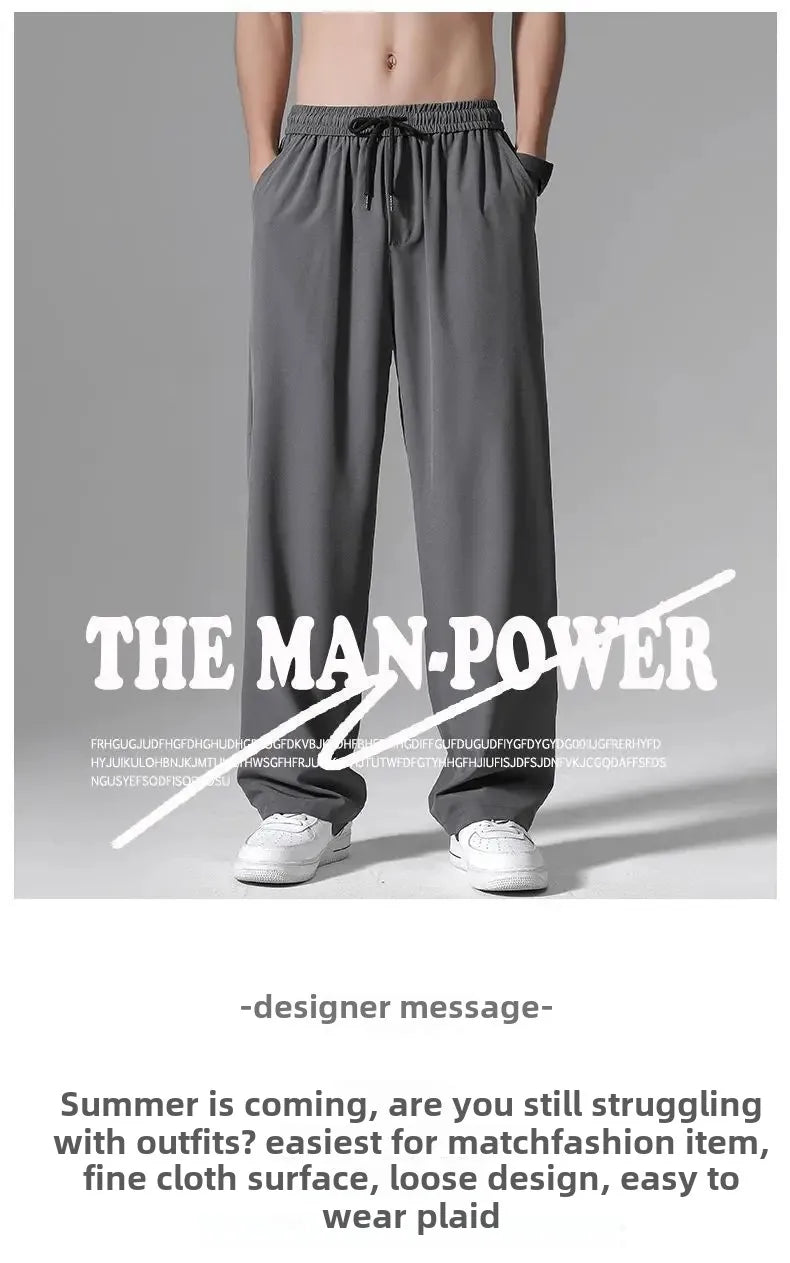 Herren-Freizeithose mit lockerer Passform, ultradünn, vielseitig, gerades Bein, sportlich, drapiert, Eisseidenhose, Sommer, leicht.