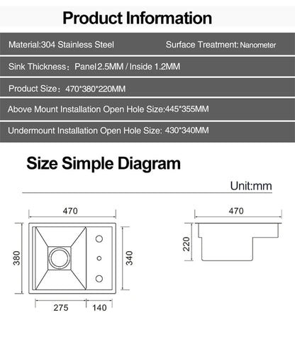 Nanometer Hidden Bar Island kitchen Sink 304 Stainless Steel Flip Cover Hidden Handmade Small Size kitchen Sinks With Cup Rinser