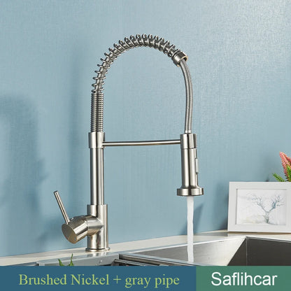 Brushed Gold Kitchen Sink Faucet Spring Pull-down Hot Cold Mixer Faucet Deck Installation Faucet