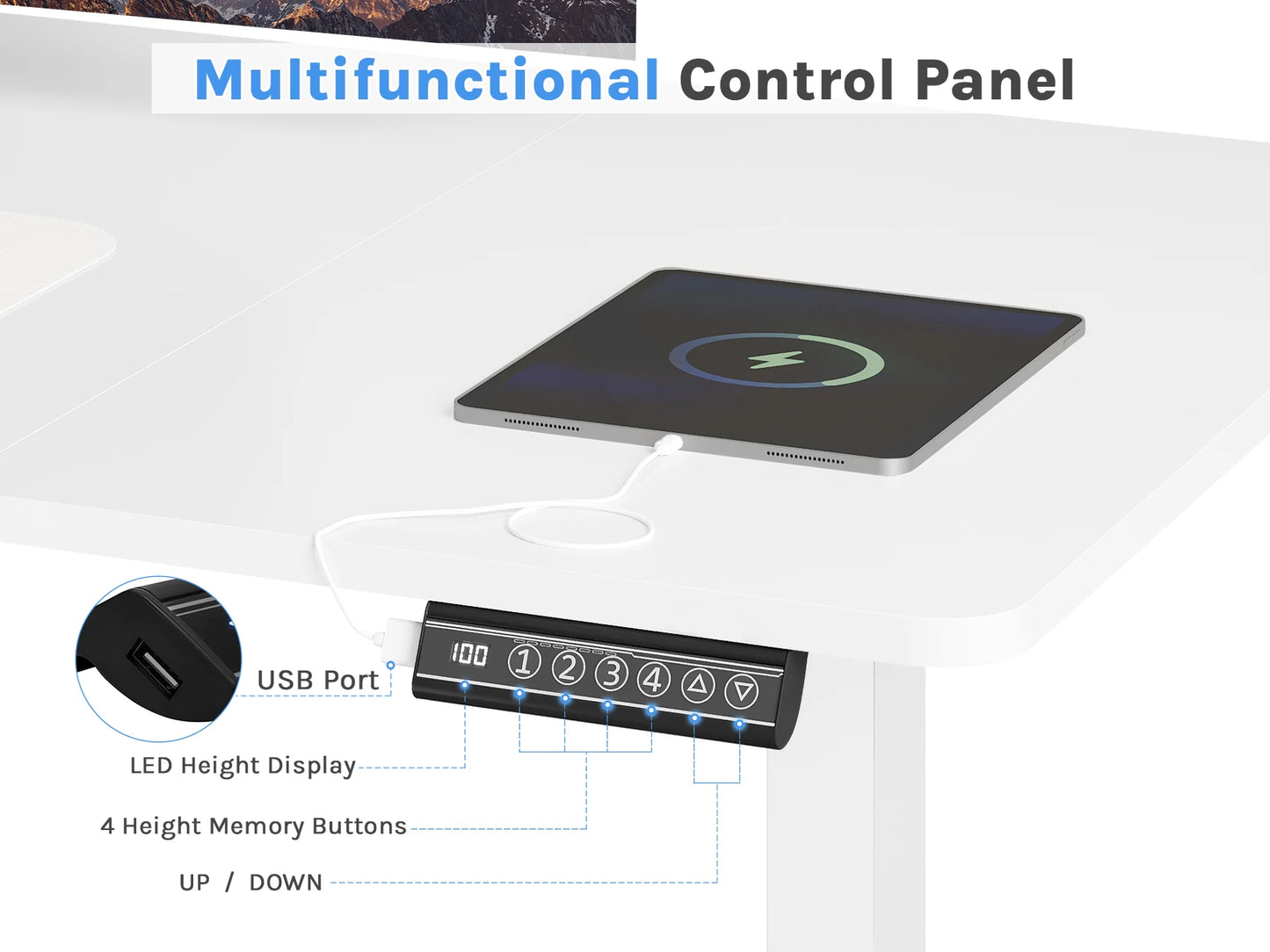 WOLTU Elektrischer stehender Computertisch, höhenverstellbarer, ergonomischer Arbeitstisch mit USB-Ladeanschluss und Speichersteuerung