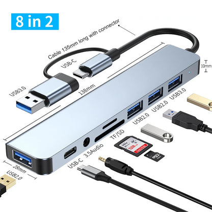 USB 3.0 Type C Adapter Docking Ststion USB 2.0 Port TF SD Card Reader Audio Output Multi-hub Splitter  for Macbook Pro Computer.