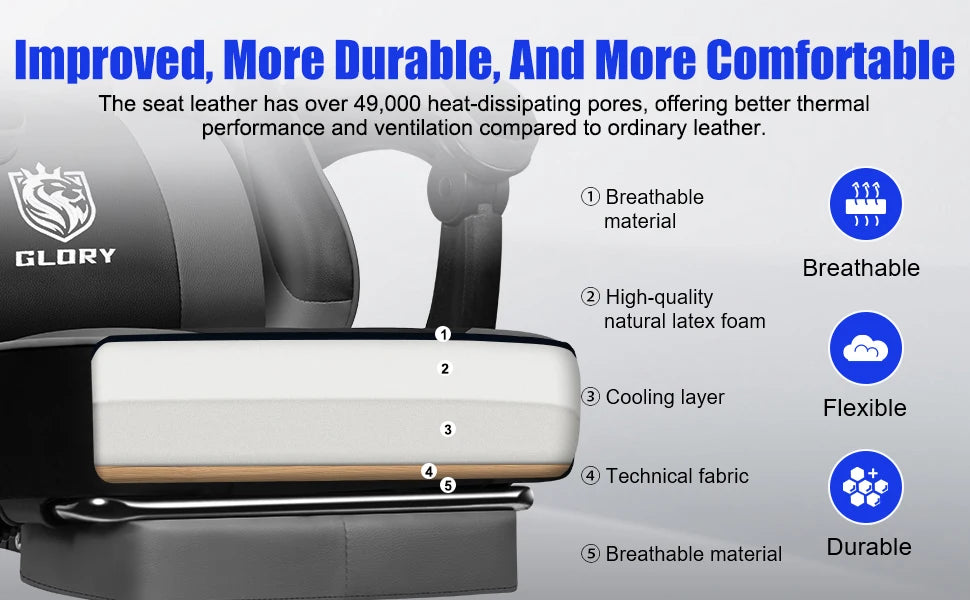 Daccormax 170 °   Liegender Gaming-Stuhl mit ausziehbarer Fußstütze, ergonomischer Bürostuhl mit Lordosenstütze und Kopfstützenkissen