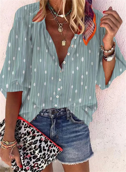 2024 New Women's Shirts & Blouses Fashion Vintage Printed Casual Vacation Bohemian Style Lady Single-breasted Shirt Streetwear.