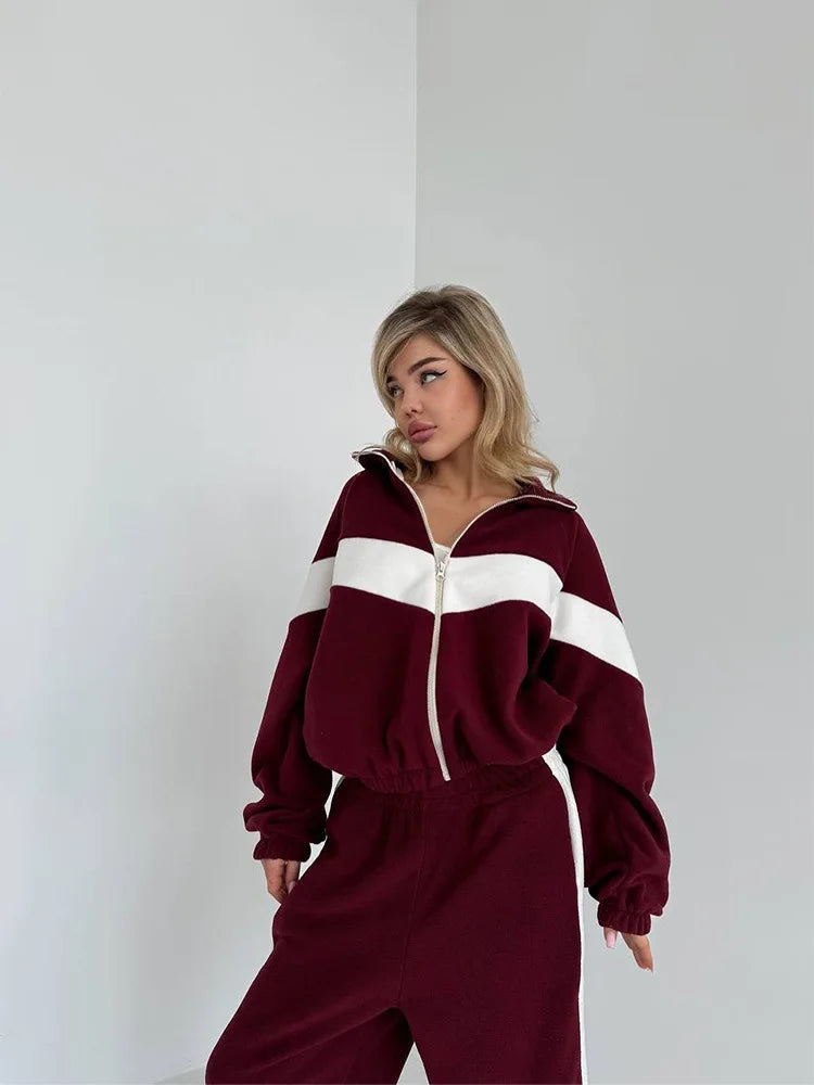 Women's Ready Zip Front Set Street Style Lightweight Hoodie & Pants Two Piece Sports Casual Fashion Loose Outdoor Outfit.