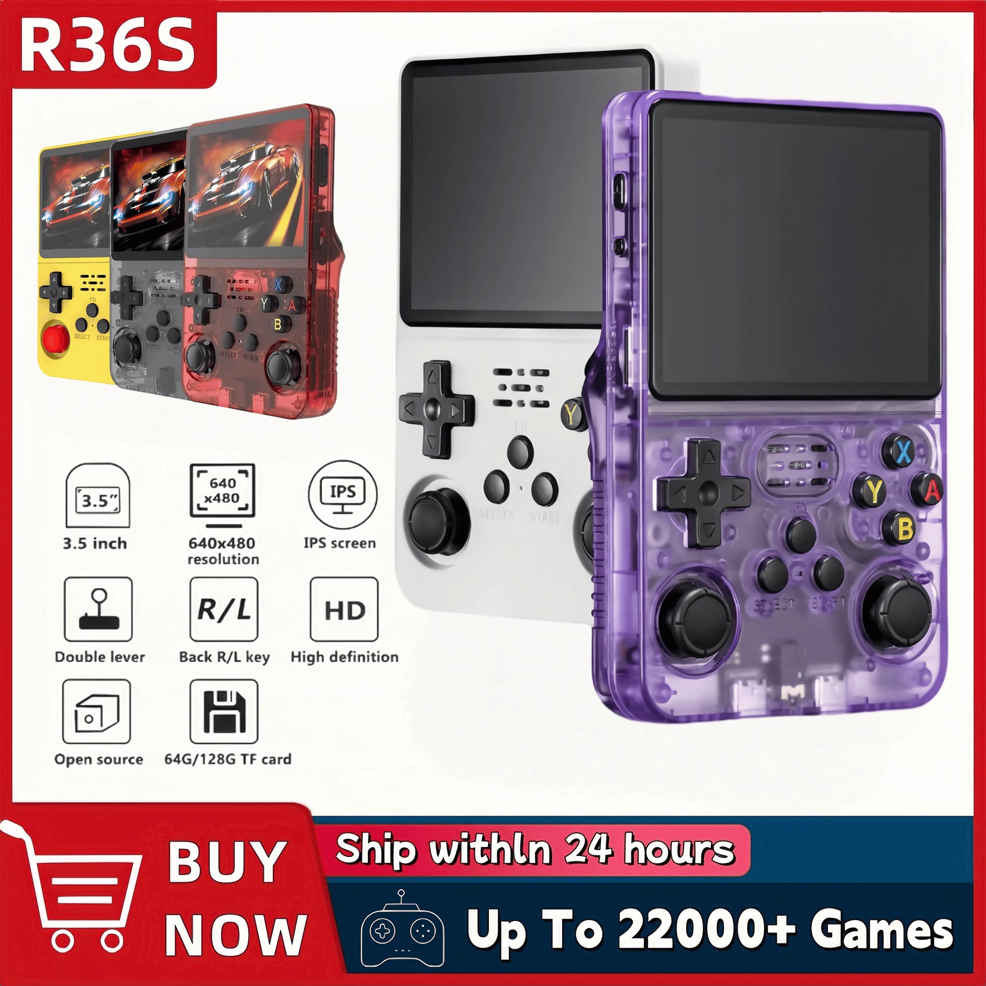 Retro R36S Handheld Video Game Console 3.5 Inch IPS Screen 128GB Preloaded Games Portable Pocket Player Linux System.