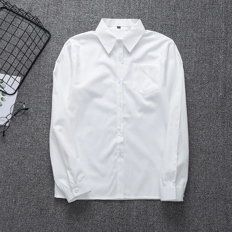 Zoki White Women Shirt Fashion Long Sleeve Casual Turn Down Collar Female Blouse Loose Pocket Button Office Ladies Elegant Tops