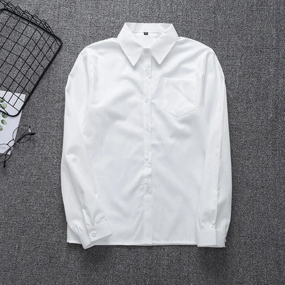 Zoki White Women Shirt Fashion Long Sleeve Casual Turn Down Collar Female Blouse Loose Pocket Button Office Ladies Elegant Tops