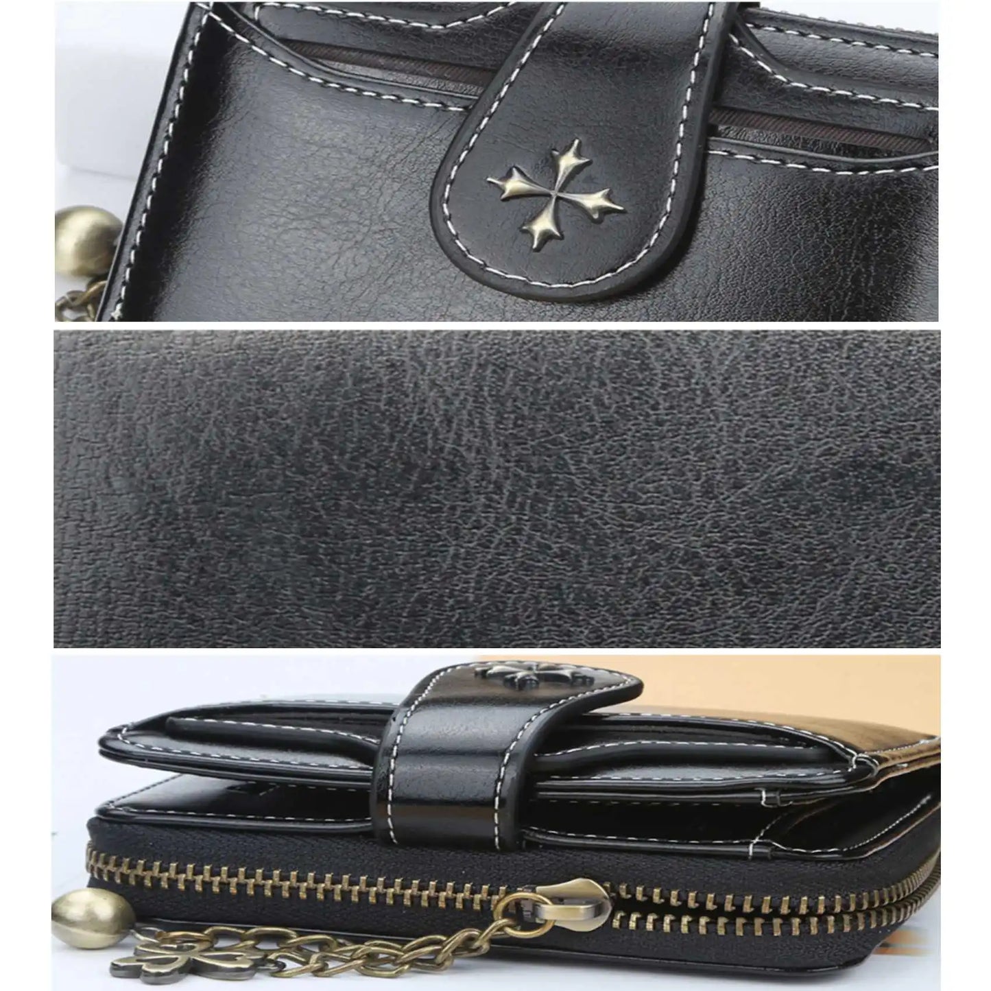 Women's Short Oil Wax Leather Coin Purse Fashion Buckle Zipper Wallet Driver's License Card Bag.