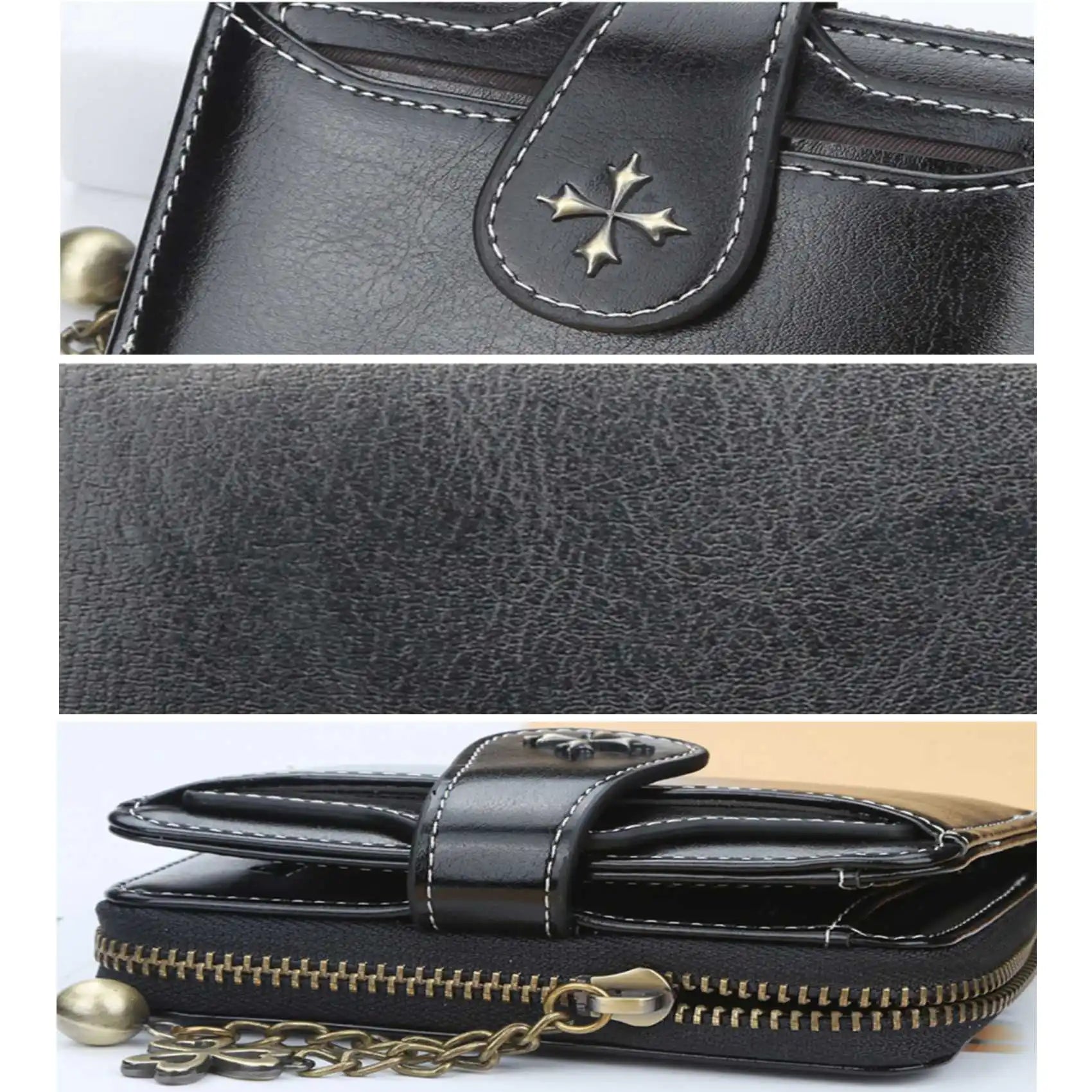Women's Short Oil Wax Leather Coin Purse Fashion Buckle Zipper Wallet Driver's License Card Bag.
