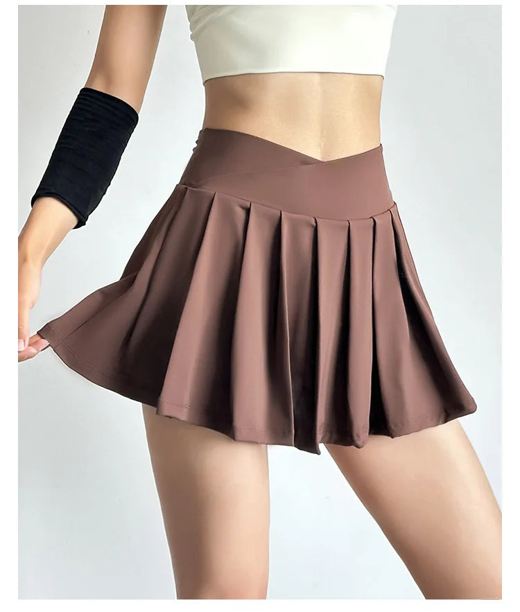 Sports short skirt women summer anti-walk yoga pants running fitness clothes quick dry breathable high waist pleated skirt.