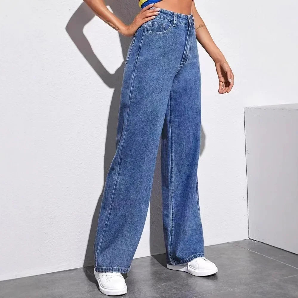 High Waist Straight Leg High Waist Jeans Women's Fashion Autumn 2025 New Style Cross-Border Wish Straight Leg Jeans.