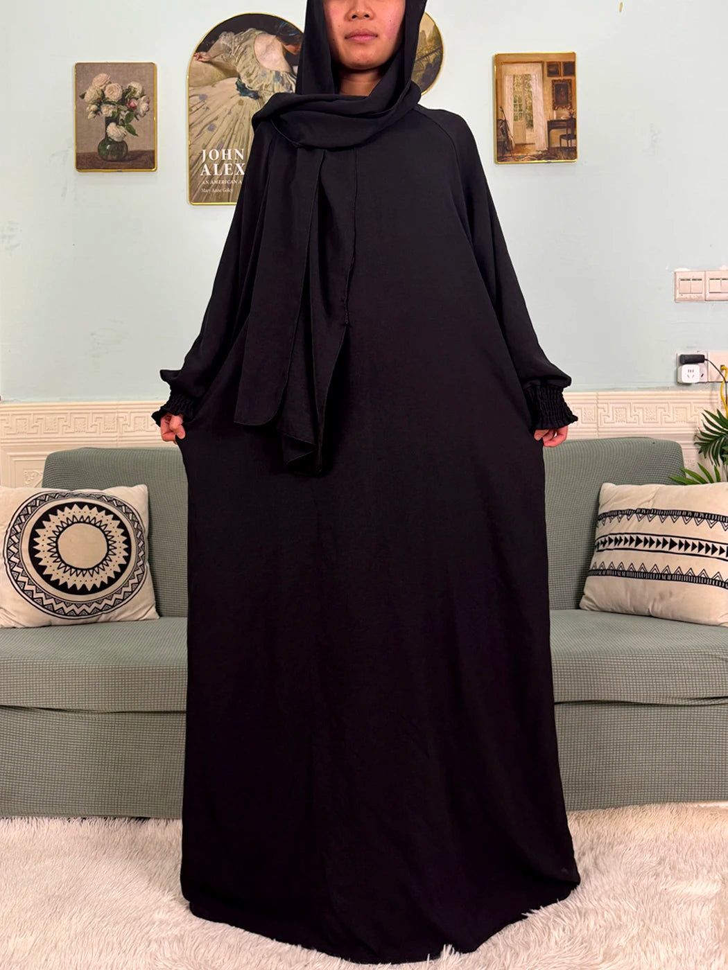 Muslim Abaya Ramadan 2025 For Women Pure Cotton Loose Prayer Femme Robe Elastic Cuffs African Dress With Connected Hijabs Scarf
