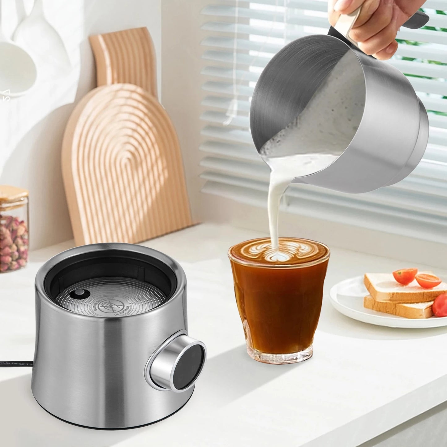 Stainless Steel Milk Frother MF06S | Hot/Cold Froth, Latte/Cappuccino, 900ml Capacity 500W Electric Milk Frother.