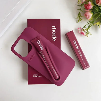 Phone Case for IPhone 15 16 14 13 12 11 Pro Max Plus 17 Air Lip Gloss Holder Silicone Shockproof Cover with Box and Lipstick.