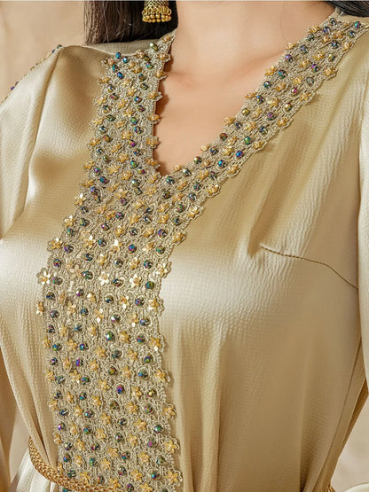 Eid Muslim Kleid für Frauen Ramadan Jalabiya Spitze Diamant Party Kleider Abaya Lange Robe Marokko Dubai Kaftan Vestidos Largos 2025.