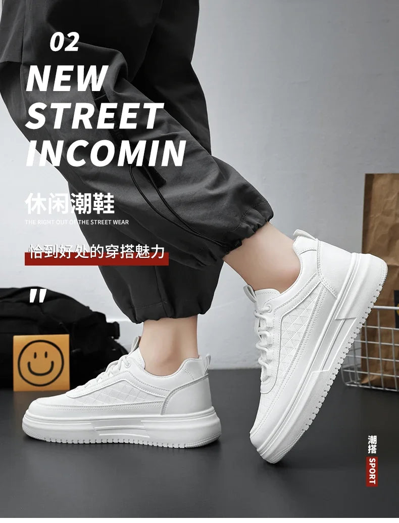 Fashion White Men Casual Sneakers Outdoor Platform Runing Shoes Breathable Mens Sport Shoes Light Walking Shoes Tennis Shoes.