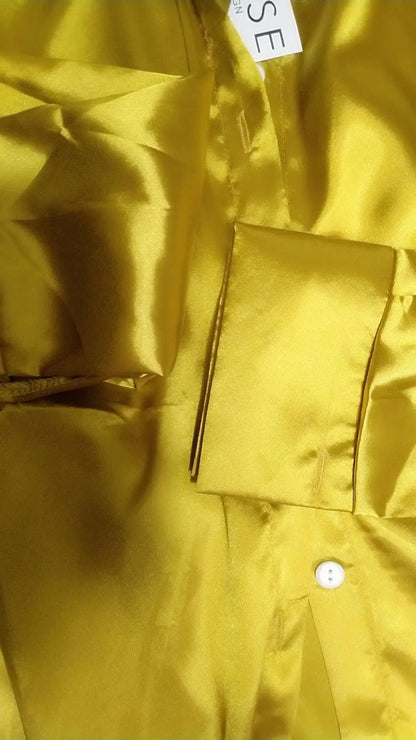 High Quality Silkly Satin Women's Shirt Office Ladies Long Sleeve Blouses Polo Neck Gold shirt Button Luxury Casual women tops