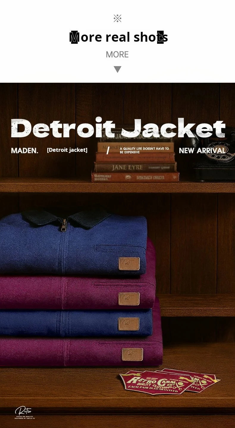 Maden Men's Retro J001 Detroit Jacket Heavyweight Canvas Hunting Coat Lapel Collar Work Jackets with Zipper for Spring Fall